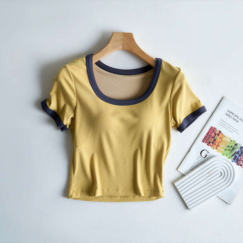 Macaron Contrast Built-In Bra Tshirt